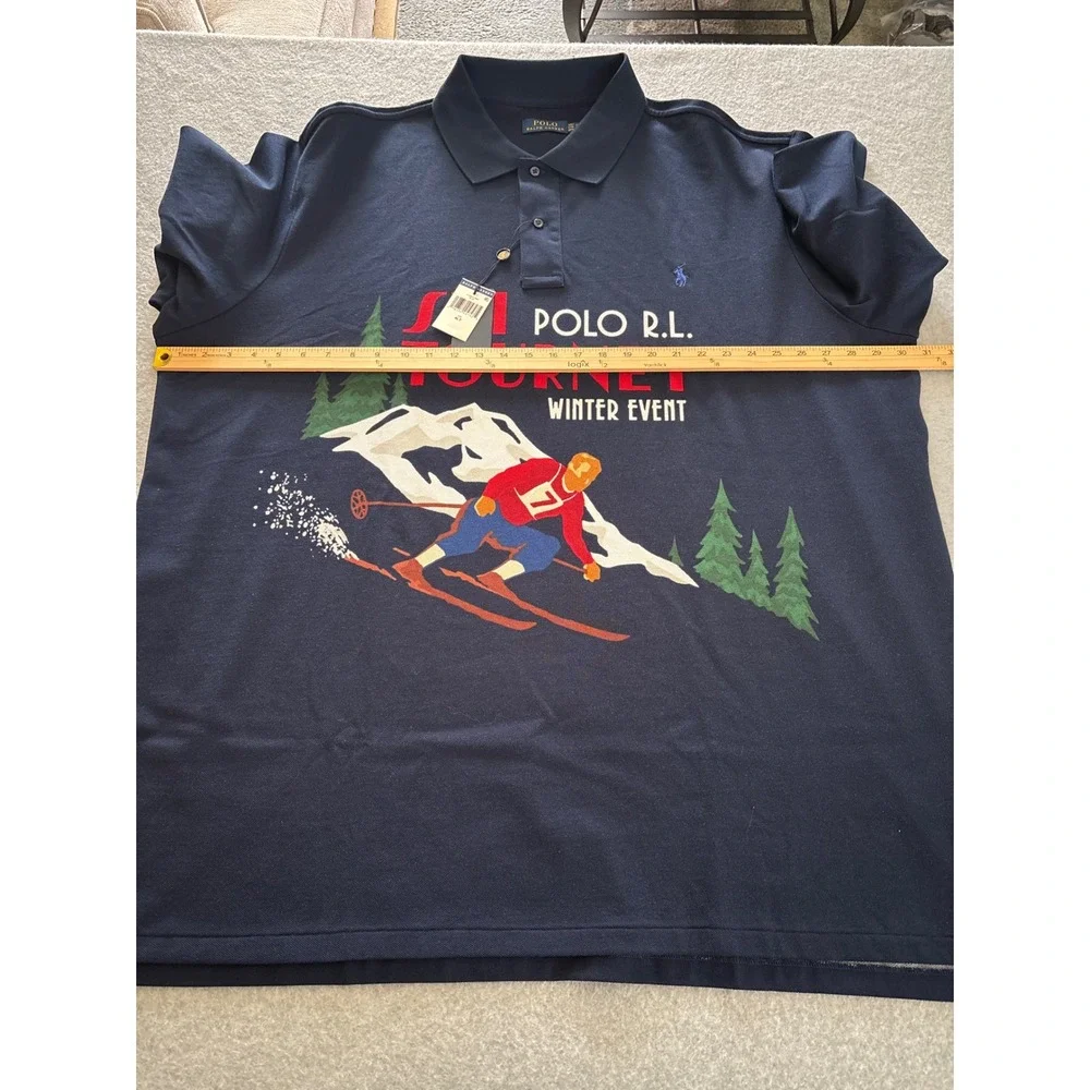 Polo Ralph Lauren Men 4XLT Navy Blue Ski Tourney Winter Event Graphic Polo Shirt
